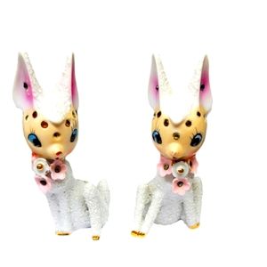 RARE Deer Figurine Mid Century Modern Ceramic Rhinestone Hand Painted Japan 4" V